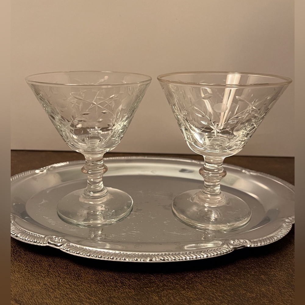 Two Etched Coupe Glasses